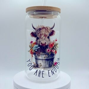 You are enough highland cow glass tumbler